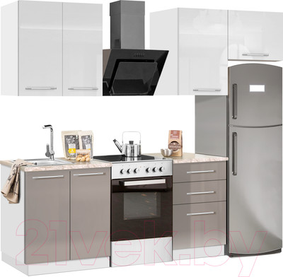 Кухонный гарнитур Кастанье Мила 1.5 (белый глянец/серый камень)