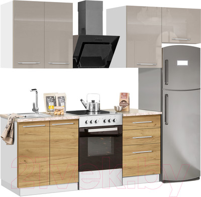Кухонный гарнитур Кастанье Мила 1.5 (серый камень/дуб крафт золотой матовый)