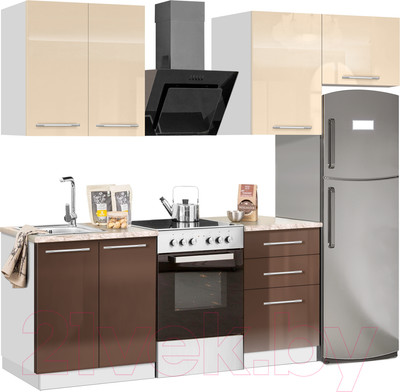 Кухонный гарнитур Кастанье Мила 1.5 (ваниль/трюфель коричневый)