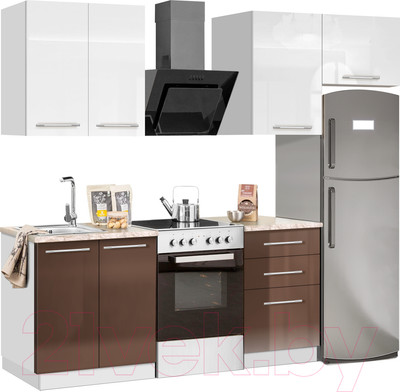Кухонный гарнитур Кастанье Мила 1.5 (белый глянец/трюфель коричневый)