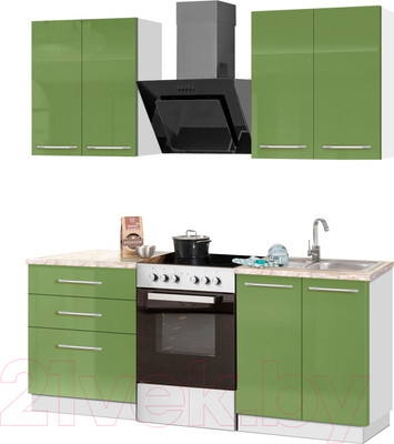 Кухонный гарнитур Кастанье Мила 1.2 (зеленый глянец)