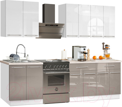 Кухонный гарнитур Кастанье Мила 2.0 (белый глянец/серый камень)