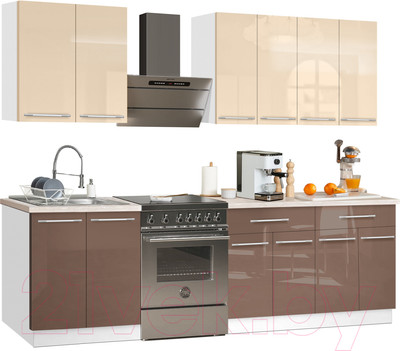 Кухонный гарнитур Кастанье Мила 2.0 (ваниль/трюфель коричневый)