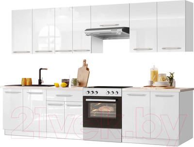 Кухонный гарнитур Кастанье Мила 2.8 (белый глянец)