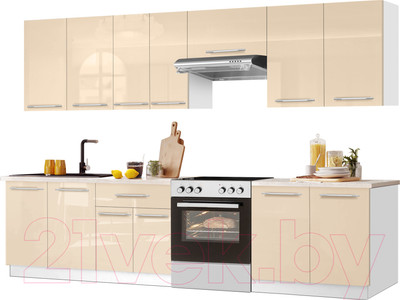 Кухонный гарнитур Кастанье Мила 2.8 (ваниль глянец)