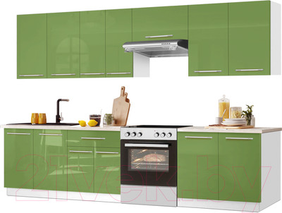 Кухонный гарнитур Кастанье Мила 2.8 (зеленый глянец/зеленый глянец)