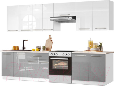 Кухонный гарнитур Кастанье Мила 2.8 (белый глянец/серый пыльный)