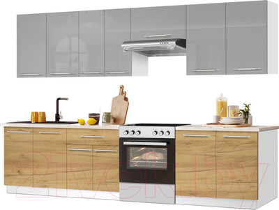 Кухонный гарнитур Кастанье Мила 2.8 (серый пыльный/дуб крафт золотой матовый)