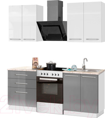 Кухонный гарнитур Кастанье Мила 1.2 (белый глянец/серый пыльный)