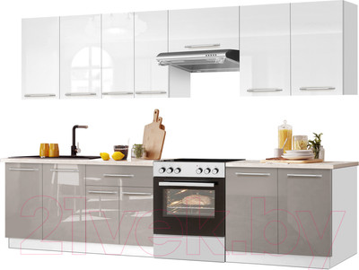 Кухонный гарнитур Кастанье Мила 2.8 (белый глянец/серый камень)
