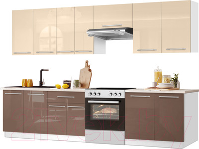 Кухонный гарнитур Кастанье Мила 2.8 (ваниль/трюфель коричневый)