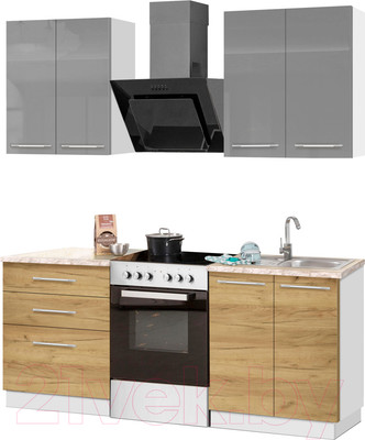 Кухонный гарнитур Кастанье Мила 1.2 (серый пыльный/дуб крафт золотой матовый)