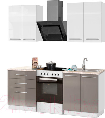 Кухонный гарнитур Кастанье Мила 1.2 (белый глянец/серый камень)