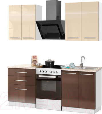 Кухонный гарнитур Кастанье Мила 1.2 (ваниль/трюфель коричневый)