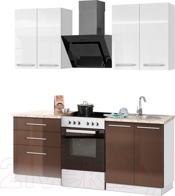 Кухонный гарнитур Кастанье Мила 1.2 (белый глянец/трюфель коричневый)