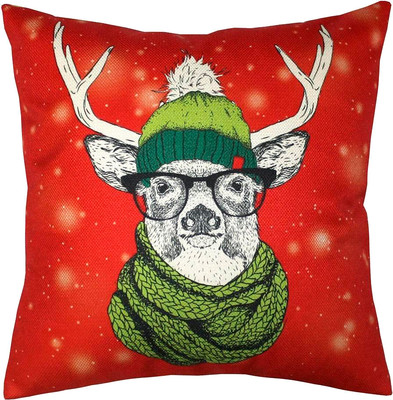 Подушка декоративная MATEX Christmas Line. Олень в зеленой шапке / 37-682 (красный/фисташковый)