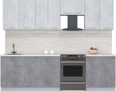 Кухонный гарнитур Интерлиния Мила Пластик 2.7 А (оксид светлый/оксид темный/травертин серый)