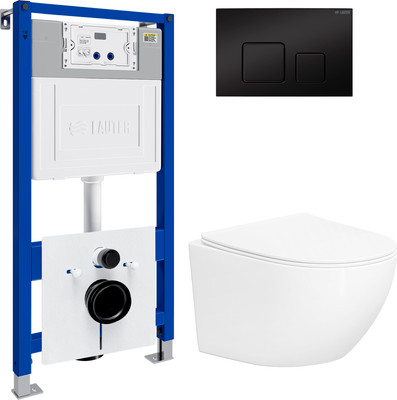 Унитаз подвесной с инсталляцией Lauter Sulzdorf + 21901001 (белый с микролифтом и кнопкой смыва 219704F черный)