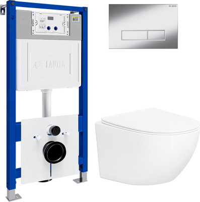 Унитаз подвесной с инсталляцией Lauter Sulzdorf + 21901001 (белый с микролифтом и кнопкой смыва 219701HD хром)