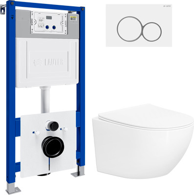 Унитаз подвесной с инсталляцией Lauter Sulzdorf + 21901001 (белый с микролифтом и кнопкой смыва 219702E белый)