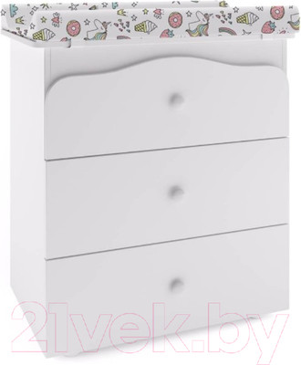 Комод пеленальный Polini Kids Basic 3275 Единорог Сладости (белый)