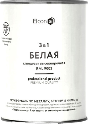 Грунт-эмаль Elcon По ржавчине 3в1 (800г, глянцевый белый)