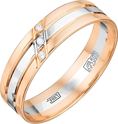 Кольцо обручальное из комбинированного золота 7 КАРАТ П7412-001К14 (р.17, с фианитами)