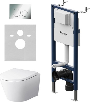 Инсталляция с унитазом подвесным AM.PM Prime Fit / IS90151.741701 (глянцевый хром, с кнопкой смыва)