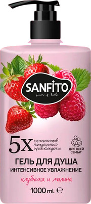 Гель для душа Sanfito Клубника и малина Интенсивное увлажнение (1л)