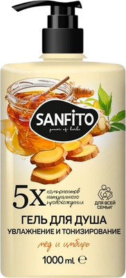 Гель для душа Sanfito Мед и имбирь Увлажнение и тонизирование (1л)