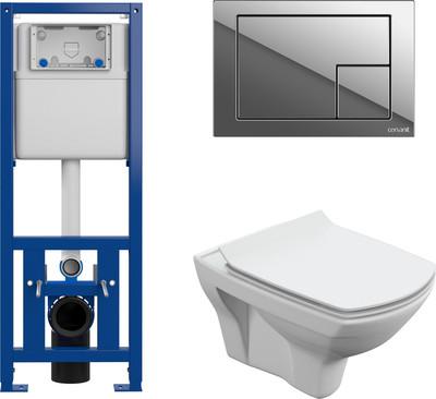 Унитаз подвесной Cersanit Carina New Clean On с инстал. Link Pro (с кнопкой Corner 64108 хром глянцевый)
