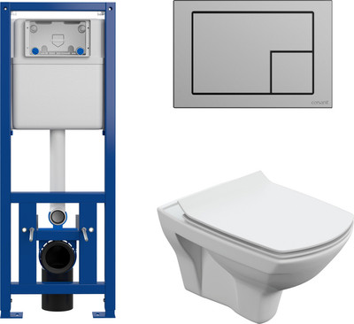 Унитаз подвесной с инсталляцией Cersanit Carina New Clean On с инстал. Link Pro (с кнопкой Corner 64107 хром матовый)