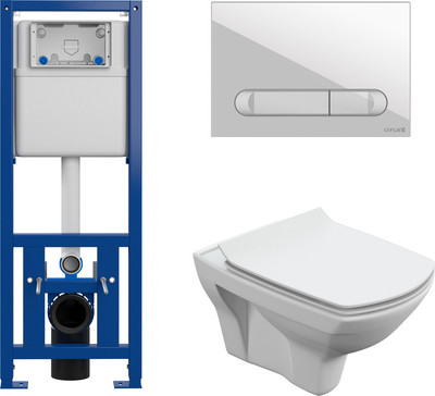 Унитаз подвесной с инсталляцией Cersanit Carina New Clean On с инстал.Link Pro (с кнопкой Estetica 64109 белый)