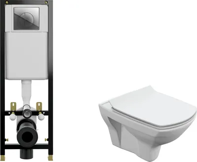 Унитаз подвесной с инсталляцией Cersanit Carina New Clean On с инсталляцией Leon S-IN-BLACK-Cg-w
