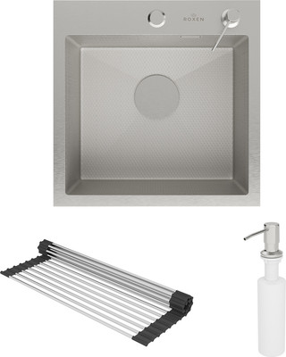 Мойка кухонная Roxen Snake 560220-45-S с ролл-матом и дозатором (сатин текстурный)