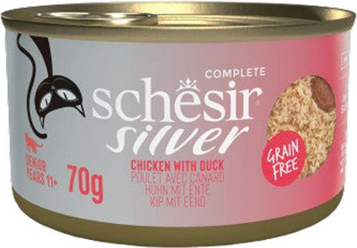 Влажный корм для кошек Schesir Silver кусочки курицы и утки (70г)