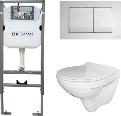 Унитаз подвесной с инсталляцией Керамин Санти R Slim МЛ Комфорт c кнопкой K5236-К-EEA1 (микролифт)