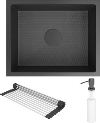 Мойка кухонная Roxen Uno 560210-54BS PVD под столешницу с ролл-матом и дозатором (графит текстурный)