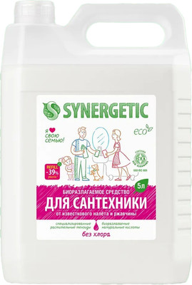 Чистящее средство для ванной комнаты Synergetic Для мытья сантехники кислотное, биоразлагаемое (5л)