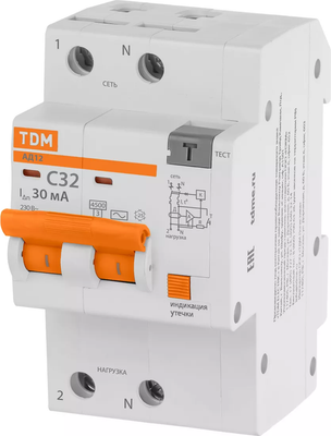 Дифференциальный автомат TDM АД12 2P C32 30мА 4.5кА тип АС 3 мод / SQ0204-0114