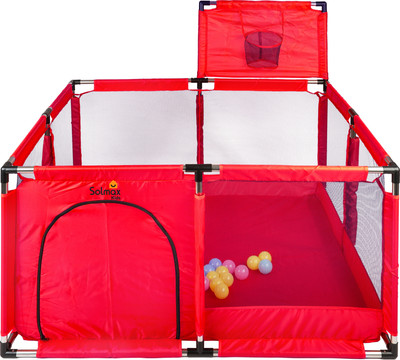 Игровой манеж Solmax&Kids С шариками и баскетбольным кольцом / ZV97039 (красный)