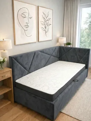 Односпальная кровать Elmax Катания 90x200 угол левый (Glory 23, серый графит)