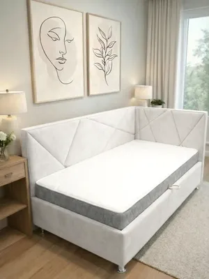 Односпальная кровать Elmax Катания 80x200 угол левый (Glory 24, белый)