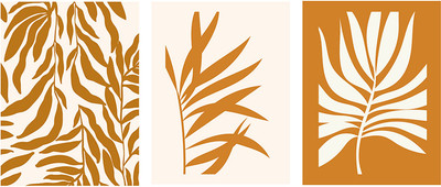 Постеры Вещицы Листья Sof-04 (3шт, белый/бежевый)