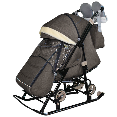 Санки-коляска GalaXy Glory (серо-коричневый лен)