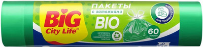 Пакеты для мусора Big City Life Bio HD 60л с затяжками (10шт, зеленый)