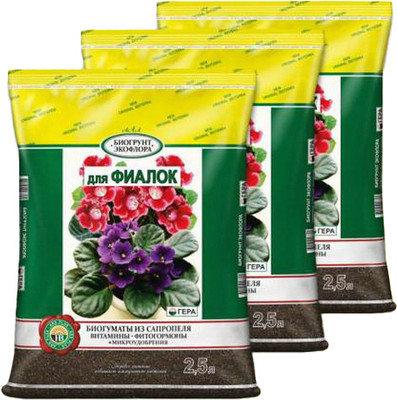 Грунт для растений Гера БиоГрунт для фиалок (3x2.5л)