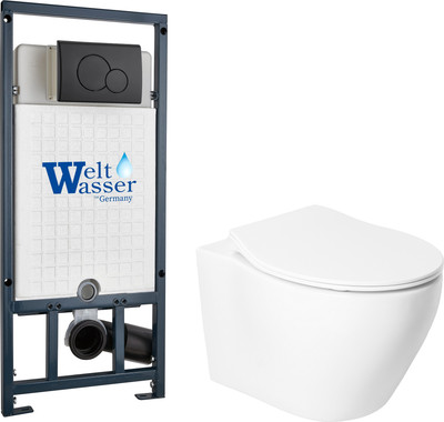 Унитаз подвесной с инсталляцией Saniteco KW-99046 + Marberg 507 RD MT-BL + Marberg 507