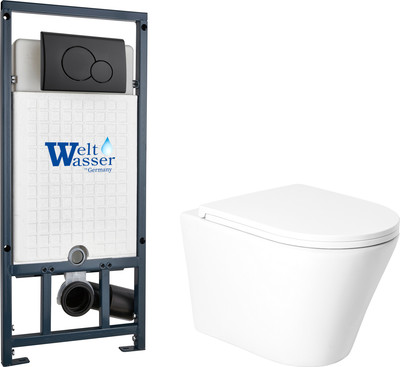 Унитаз подвесной с инсталляцией Saniteco KW-9005W + Marberg 507 RD MT-BL + Marberg 507