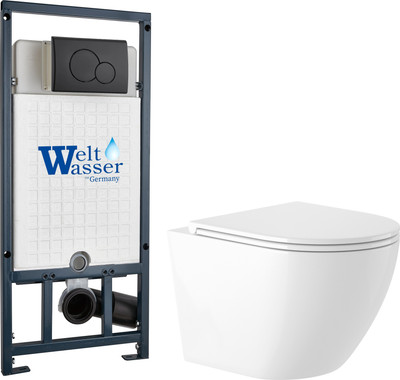Унитаз подвесной с инсталляцией Saniteco KW-9003W + Marberg 507 RD MT-BL + Marberg 507